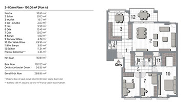 İnallar Hayat 2 3+1 Daire Planı A